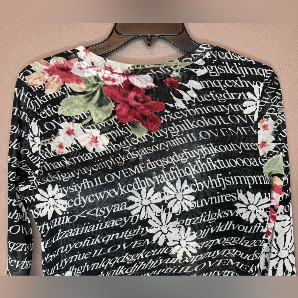 Dusak Designs Y2Kcore Floral & Text Patterned Layered Mesh Long Sleeve Size M. - Picture 12 of 16